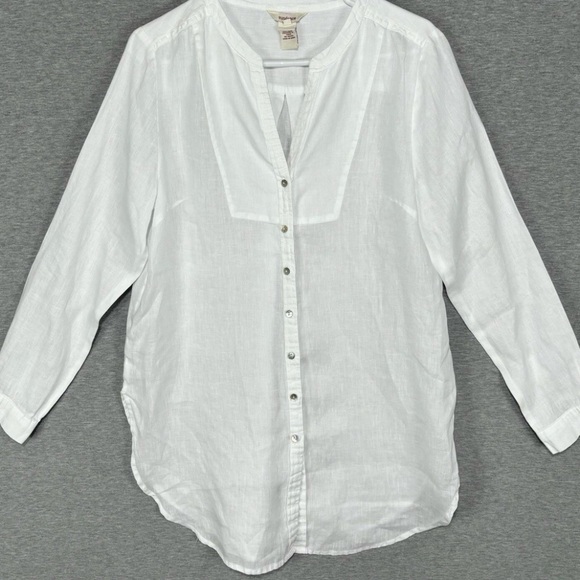 Sundance 100% Linen Top Size S White Long Sleeve Button Front Boho Coastal top - Picture 4 of 5
